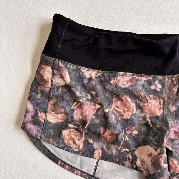 Lululemon Women Run 2.5” Speed Up Shorts Frosted Rose Multi Black Print 10 Lined - Picture 6 of 7